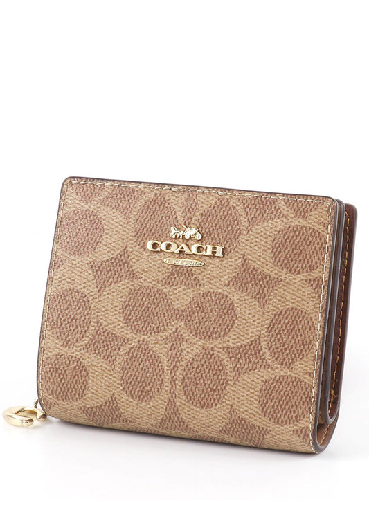 Coach Snap Wallet In Signature Canvas - Tan Brown