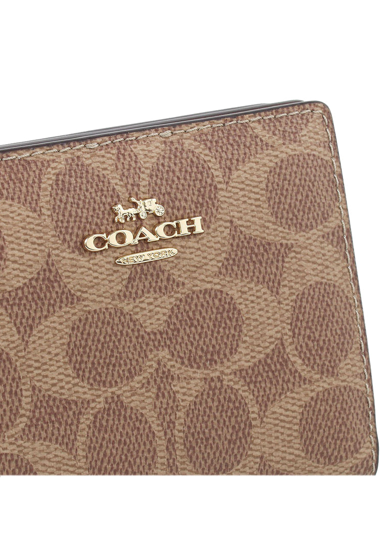 Coach Snap Wallet In Signature Canvas - Tan Brown