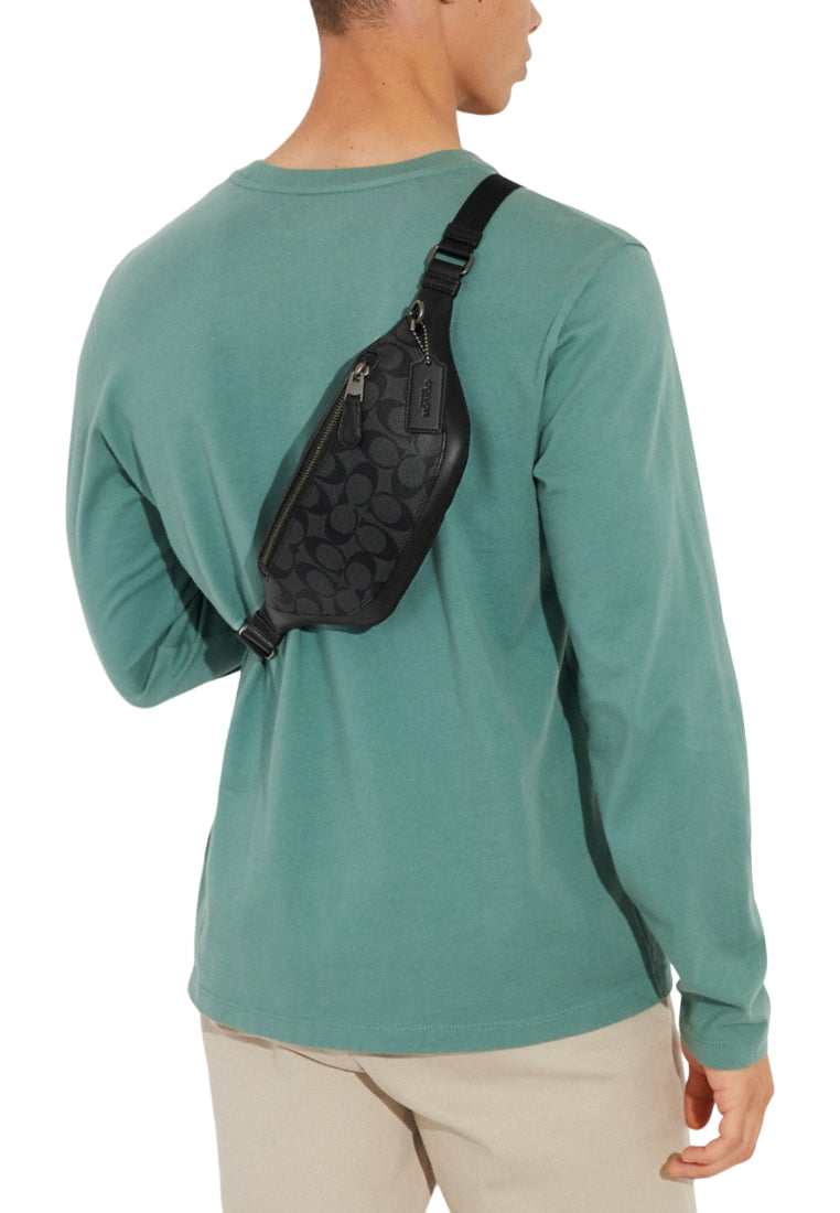 Coach Mens Warren Mini Belt Bag In Signature Canvas - Charcoal Black