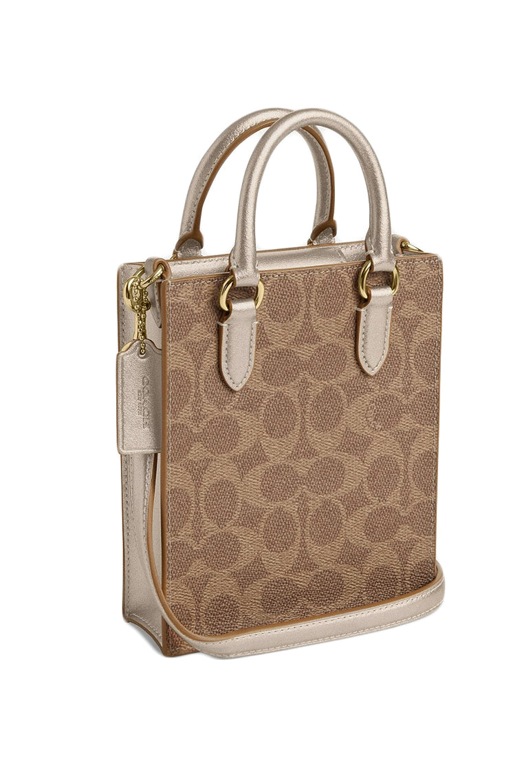 Coach Boxed Mini Tote Bag And Mirror Bag Charm Set In Signature Canvas - Light Champagne