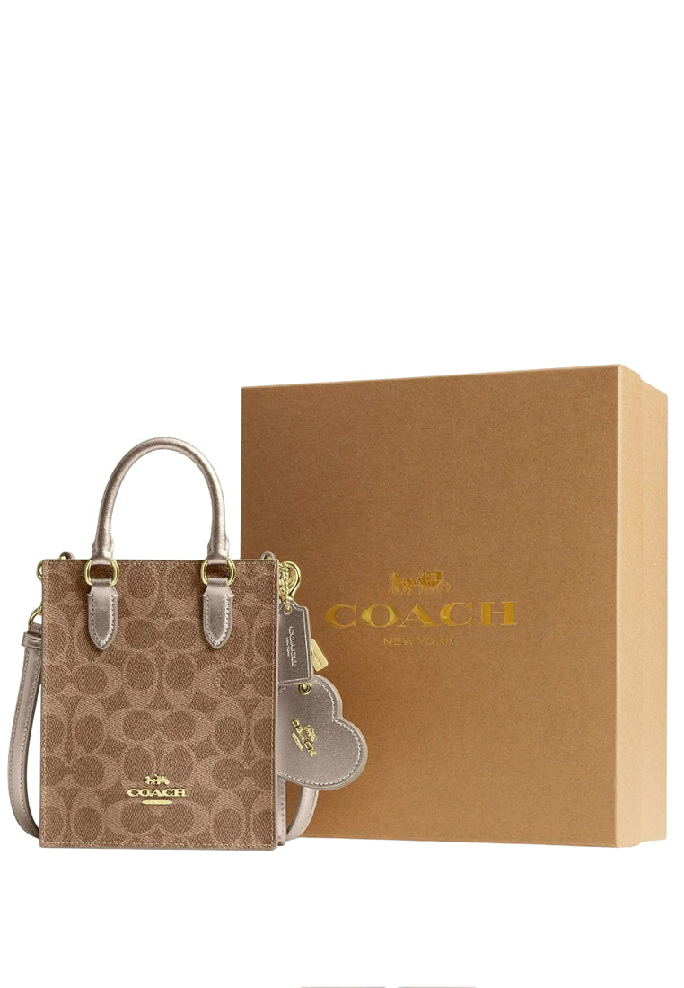 Coach Boxed Mini Tote Bag And Mirror Bag Charm Set In Signature Canvas - Light Champagne