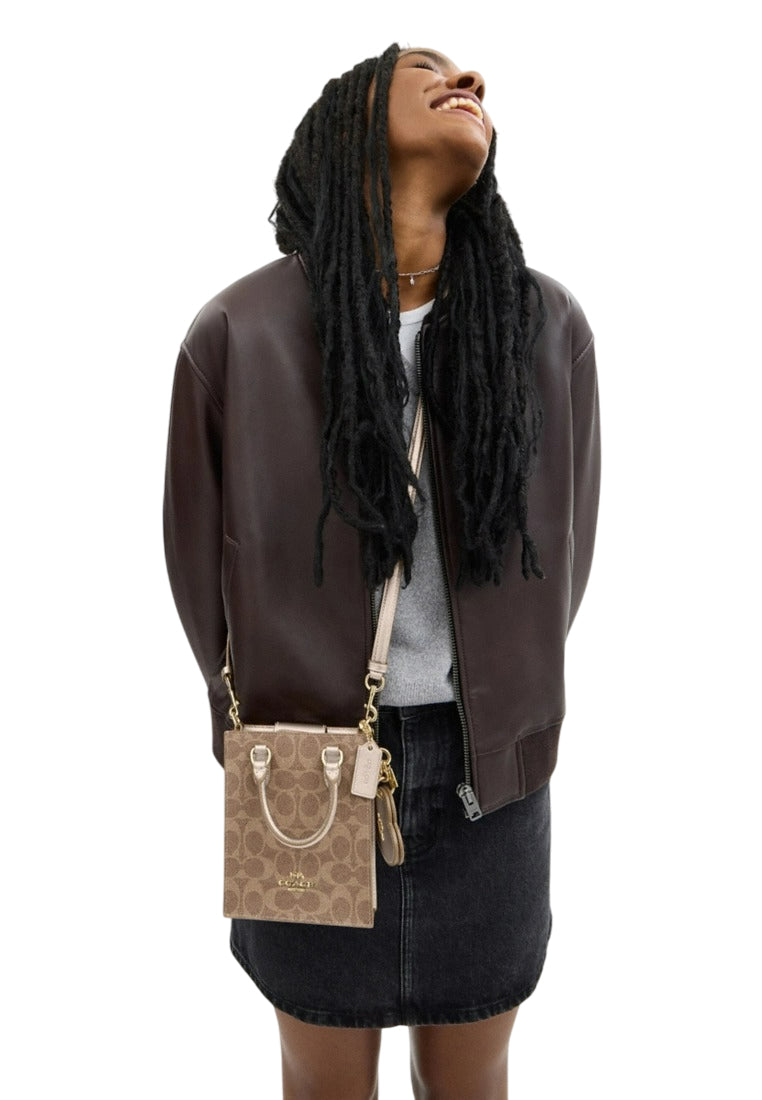 Coach Boxed Mini Tote Bag And Mirror Bag Charm Set In Signature Canvas - Light Champagne