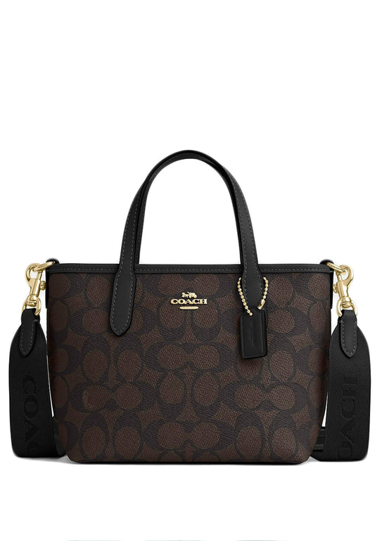 Coach City Mini Tote Bag In Signature Canvas - Walnut Black