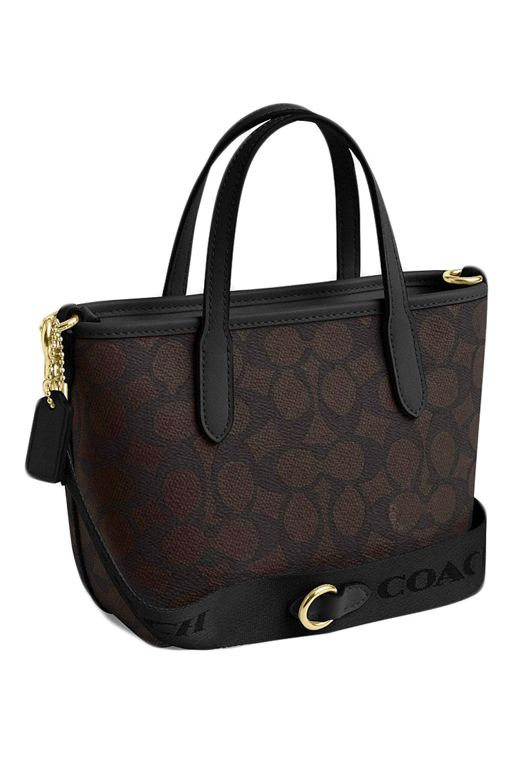 Coach City Mini Tote Bag In Signature Canvas - Walnut Black