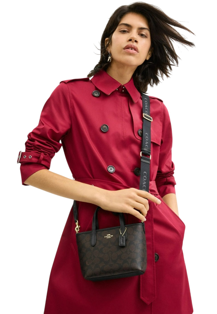Coach City Mini Tote Bag In Signature Canvas - Walnut Black
