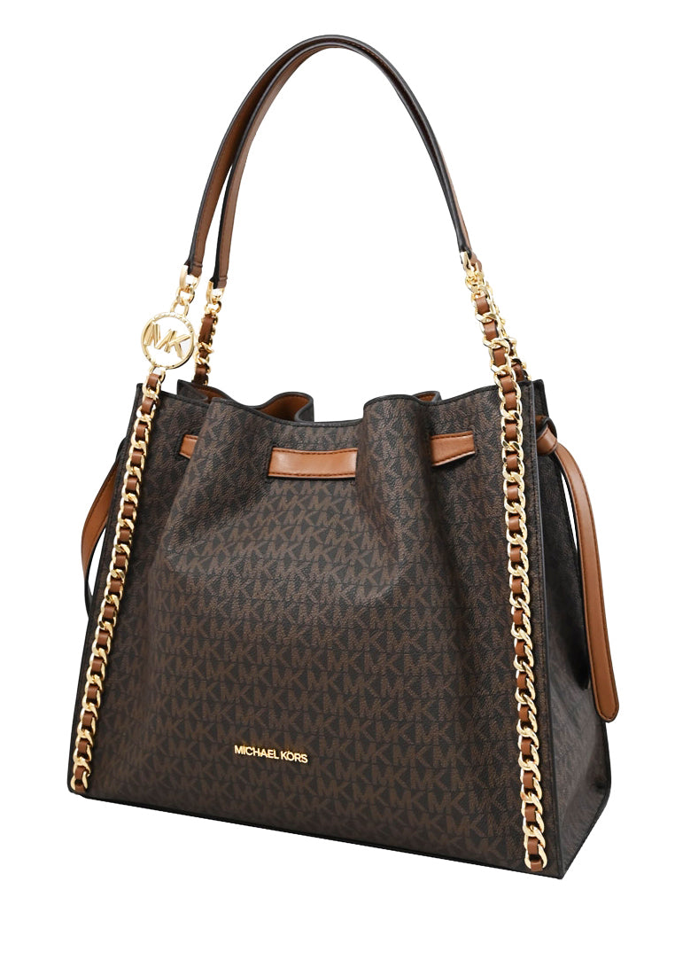 Michael Kors Mina Large Signature Logo Chain Shoulder Bag - Brown