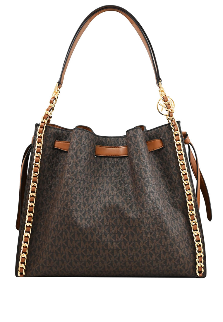 Michael Kors Mina Large Signature Logo Chain Shoulder Bag - Brown