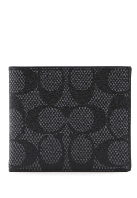 Coach Mens ID Billfold Wallet In Signature Canvas - Charcoal Black