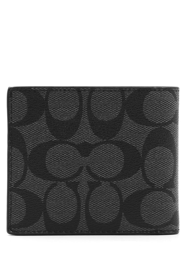 Coach Mens ID Billfold Wallet In Signature Canvas - Charcoal Black