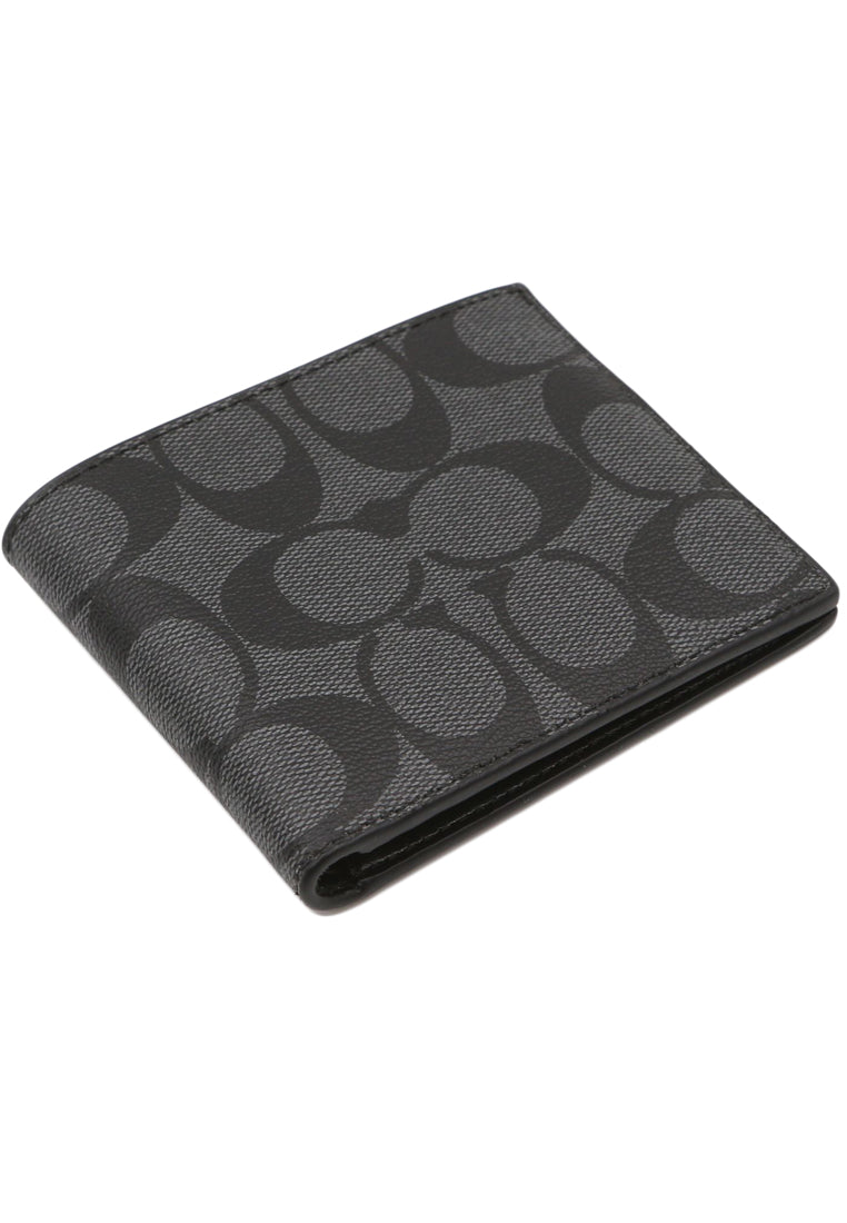 Coach Mens ID Billfold Wallet In Signature Canvas - Charcoal Black