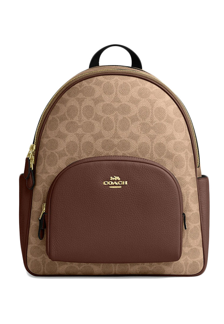 Coach Court Backpack In Blocked Signature Canvas - Tan Brown
