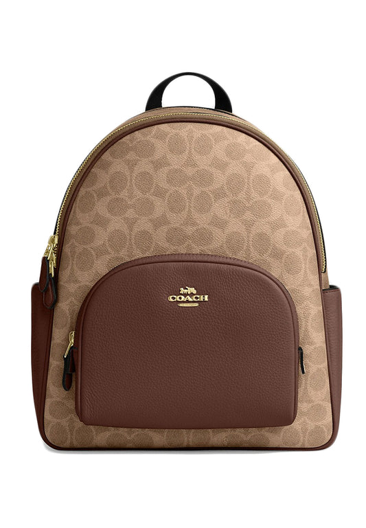 Coach Court Backpack In Blocked Signature Canvas - Tan Brown