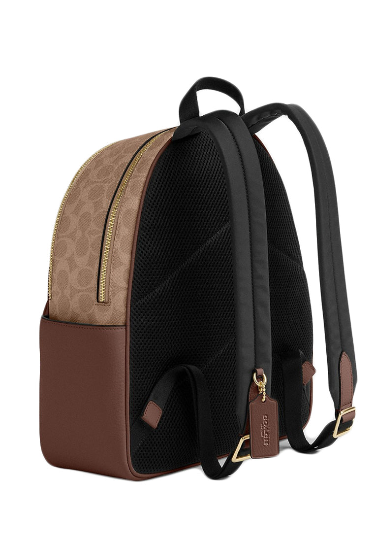 Coach Court Backpack In Blocked Signature Canvas - Tan Brown