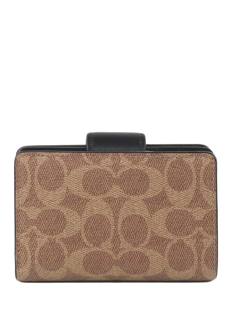 Coach Medium Corner Zip Wallet In Signature Canvas - Tan/Black