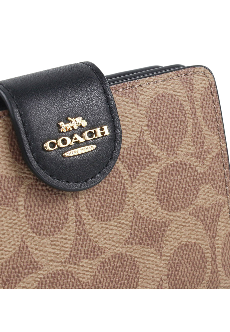 Coach Medium Corner Zip Wallet In Signature Canvas - Tan/Black