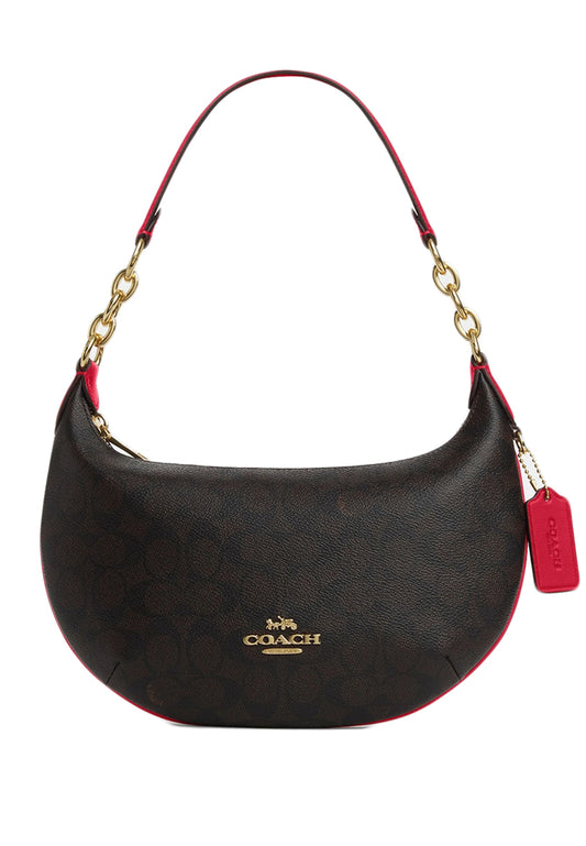 Coach Payton Hobo In Signature Canvas - Walnut/Red