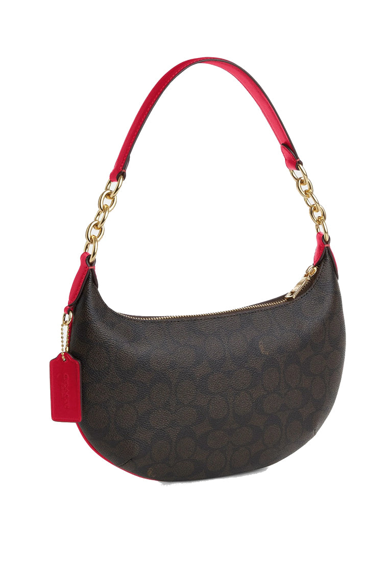 Coach Payton Hobo In Signature Canvas - Walnut/Red