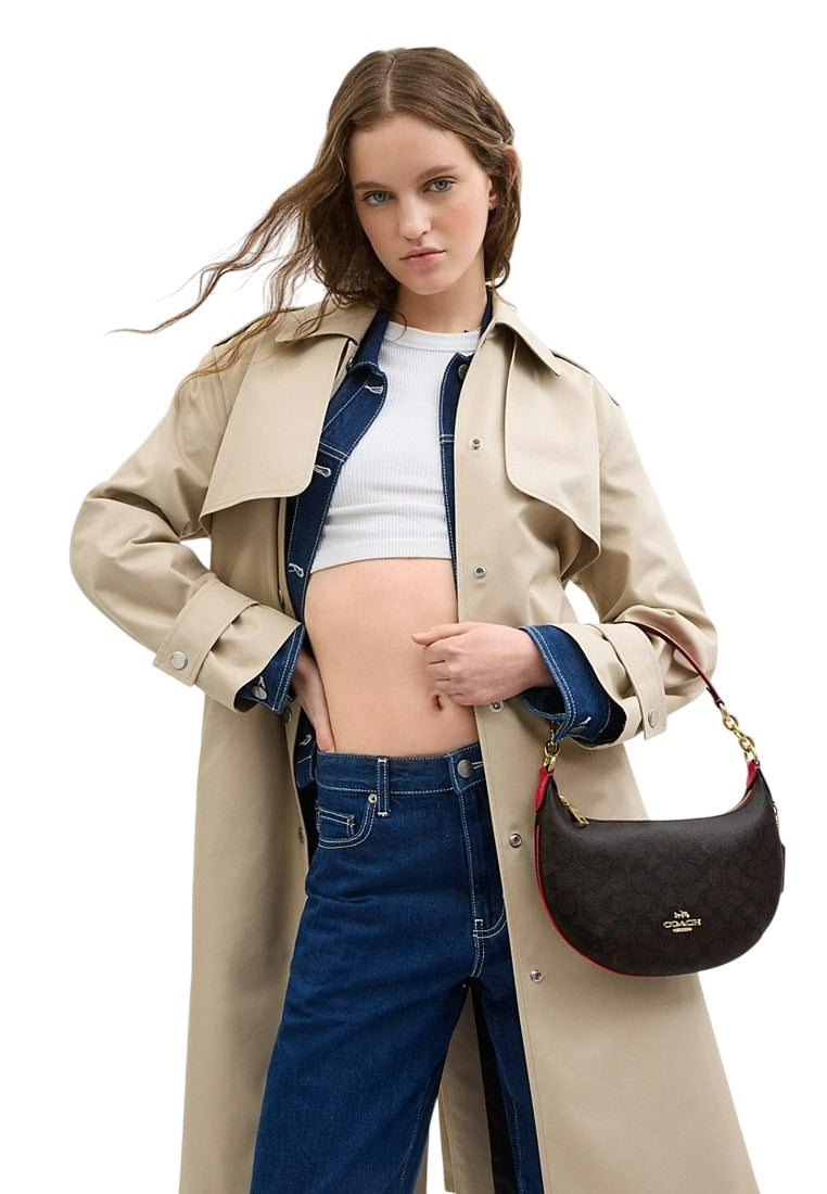 Coach Payton Hobo In Signature Canvas - Walnut/Red