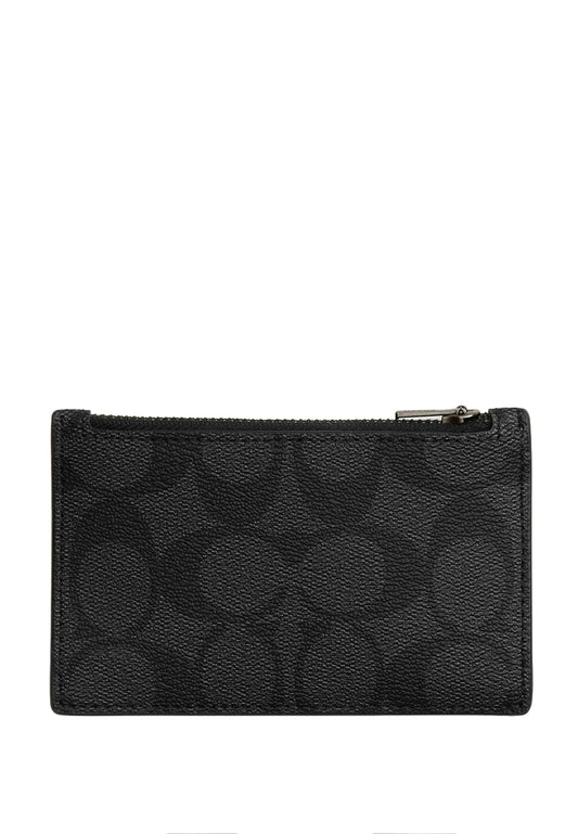 Coach Zip Card Case In Colorblock Signature Canvas - Brown/Black