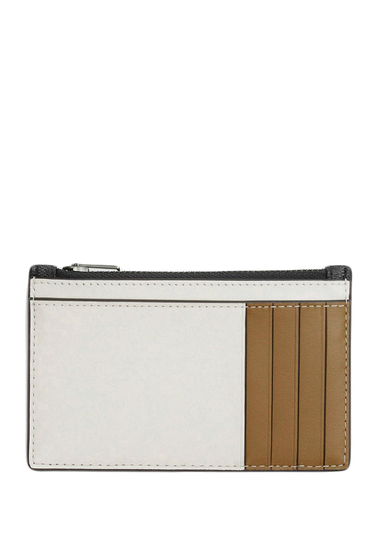 Coach Zip Card Case In Colorblock Signature Canvas - Brown/Black