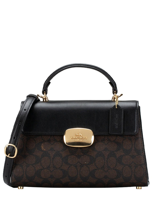 Coach Eliza Top Handle Bag In Signature Canvas - Walnut/Black