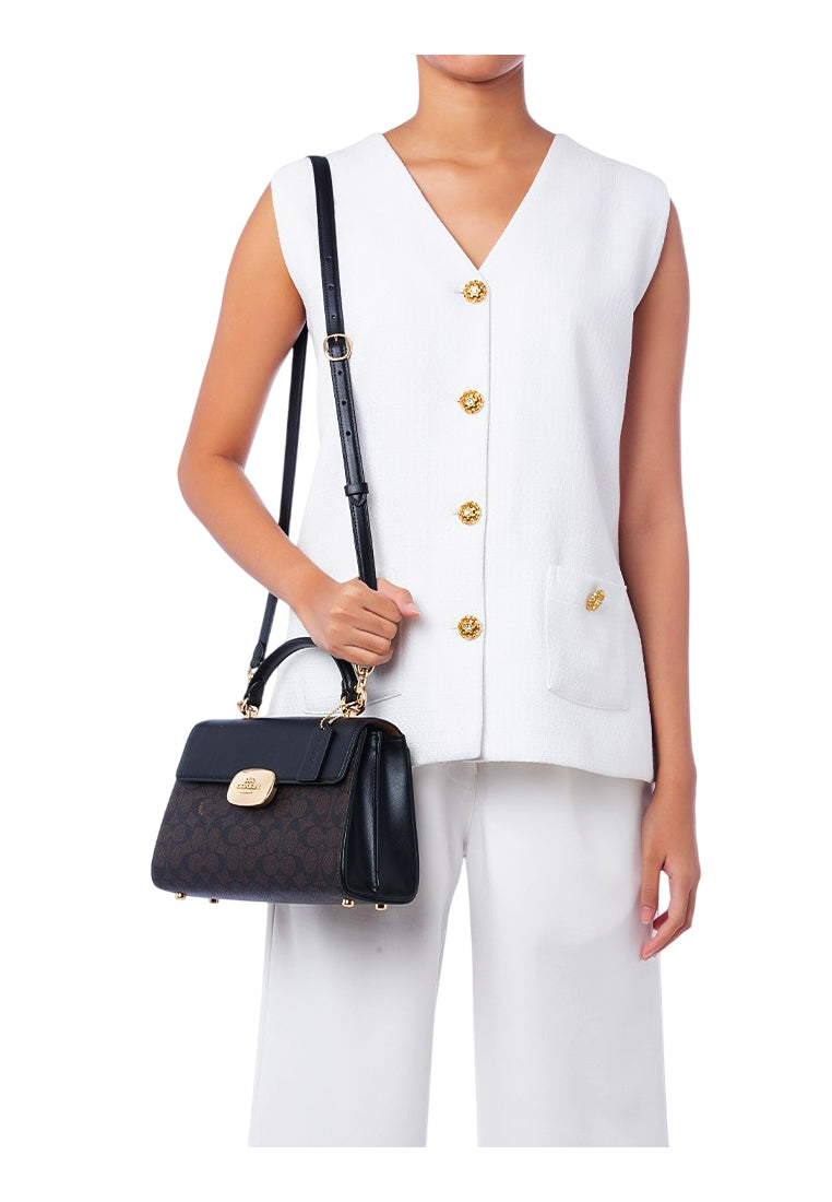 Coach Eliza Top Handle Bag In Signature Canvas - Walnut/Black
