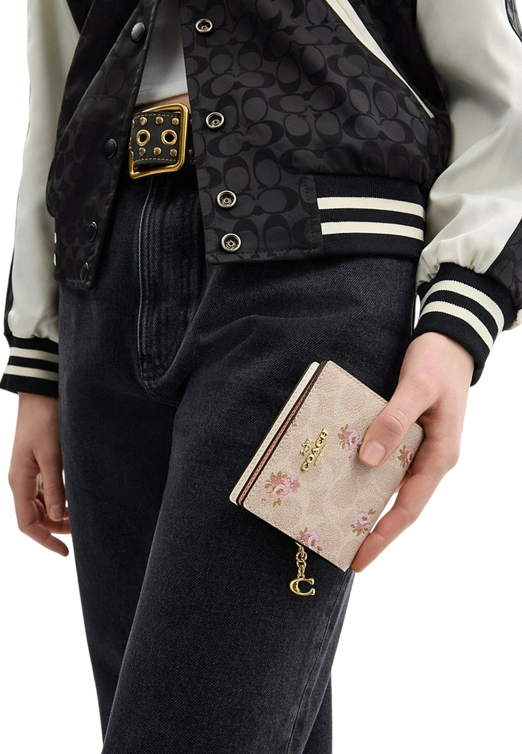 Coach Snap Wallet In Signature Canvas With Floral Print - Sand Multi
