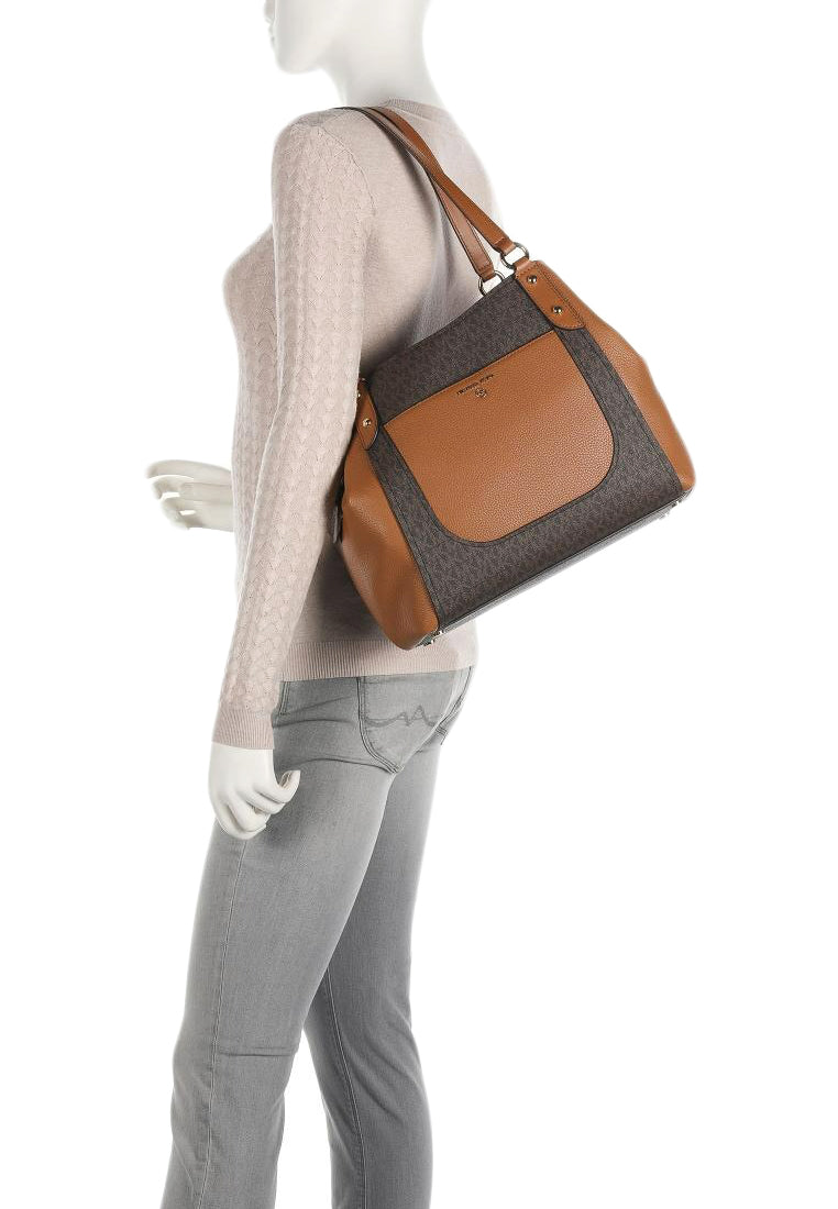 Michael Kors Molly Large Logo and Faux Leather Tote Bag - Brown
