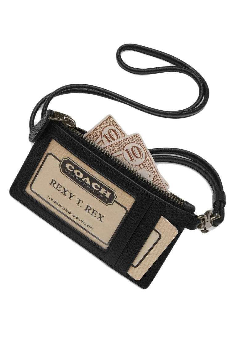 Coach Mens Zip Lanyard Card Case In Signature Canvas - Charcoal/Black