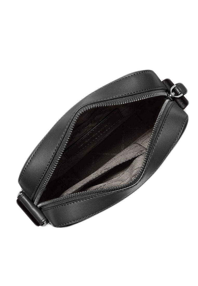 Michael Kors Mens Cooper Logo Embossed Pebbled Leather Messenger Bag - Black