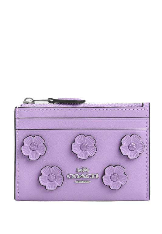 Coach Mini Skinny ID Case With Floral Applique - Lilac Purple