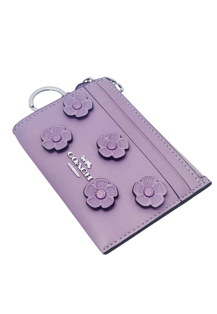 Coach Mini Skinny ID Case With Floral Applique - Lilac Purple