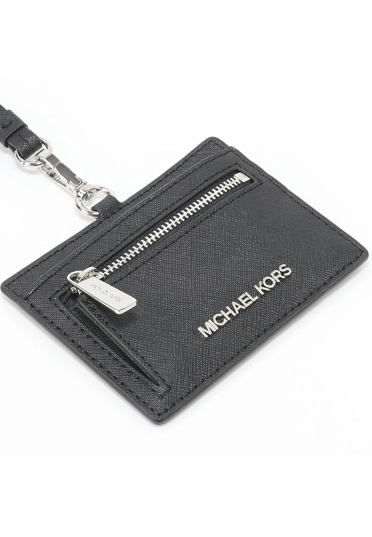 Michael Kors Jet Set Travel Saffiano Leather Card Case Lanyard - Black