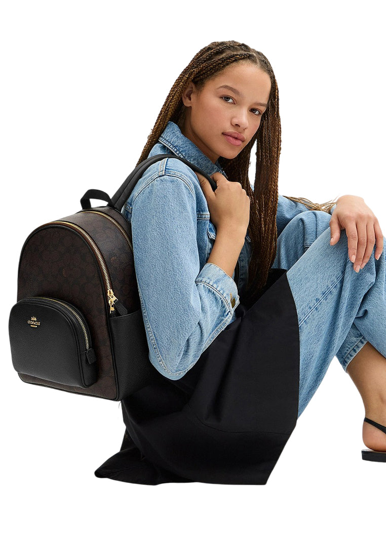 Coach Court Backpack In Signature Canvas - Walnut/Black
