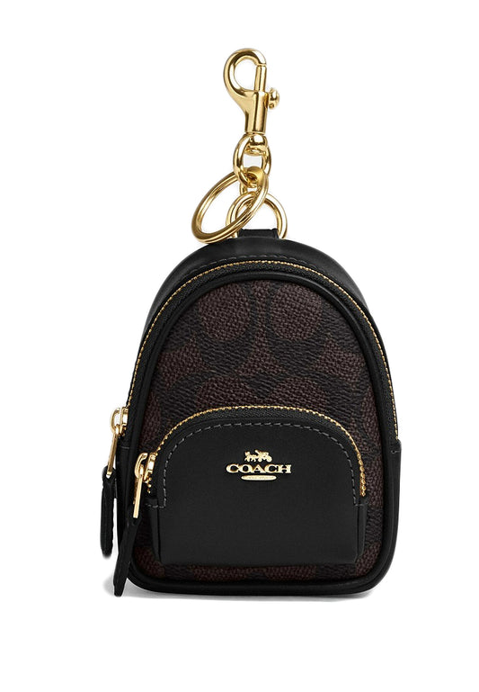 Coach Mini Court Backpack Bag Charm In Signature Canvas - Walnut/Black