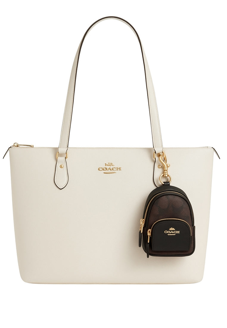 Coach Mini Court Backpack Bag Charm In Signature Canvas - Walnut/Black