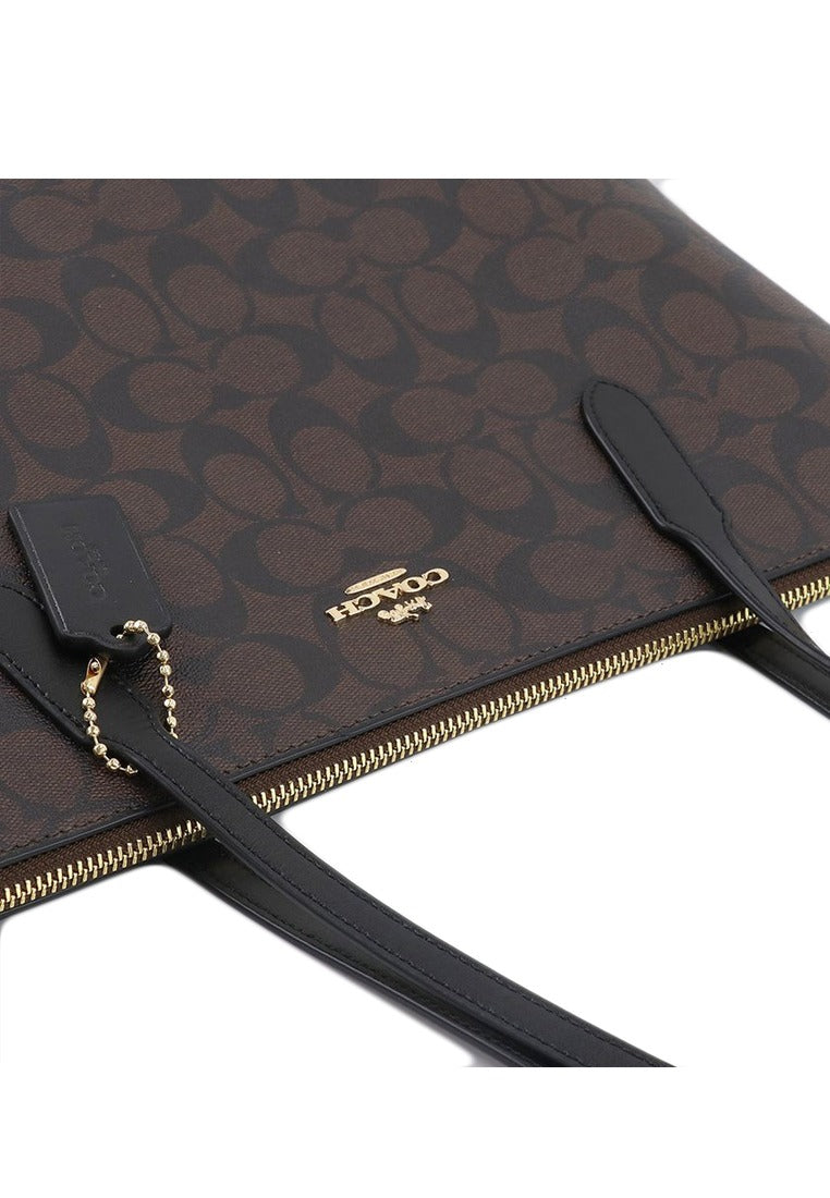 Coach Zip Top Tote Bag In Signature Canvas - Walnut/Black