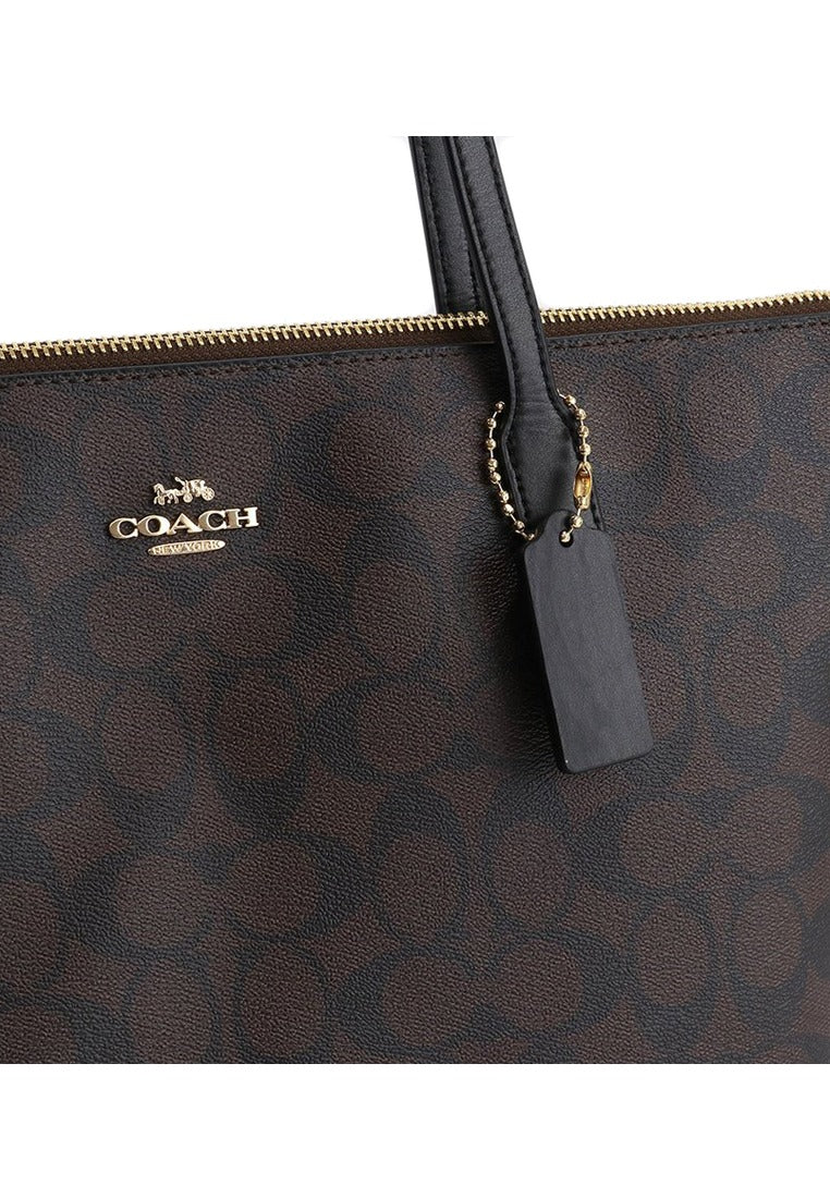 Coach Zip Top Tote Bag In Signature Canvas - Walnut/Black