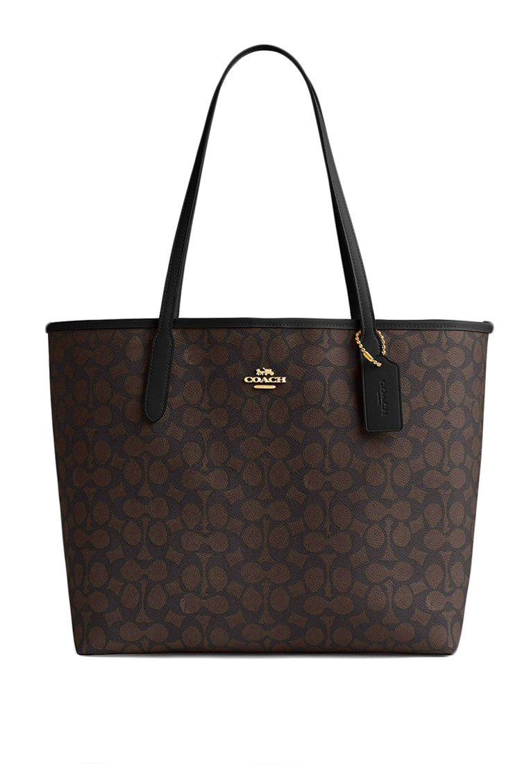 Coach City Tote Bag In Signature Canvas - Walnut Black