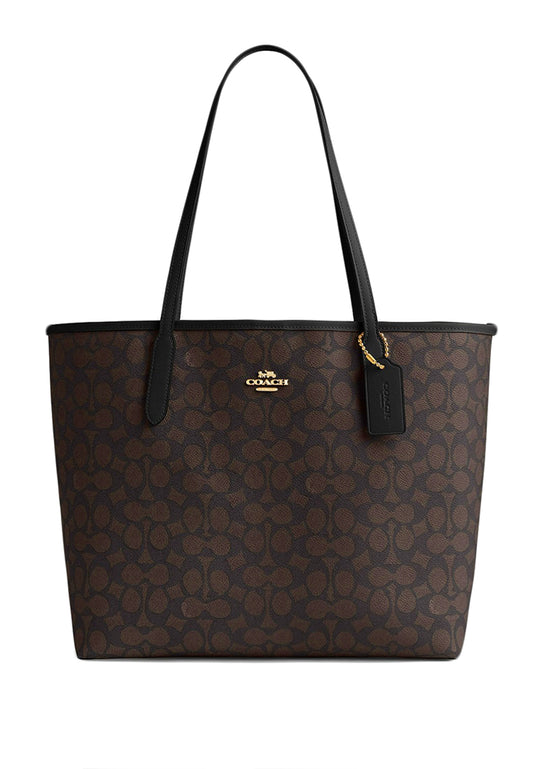 Coach City Tote Bag In Signature Canvas - Walnut Black