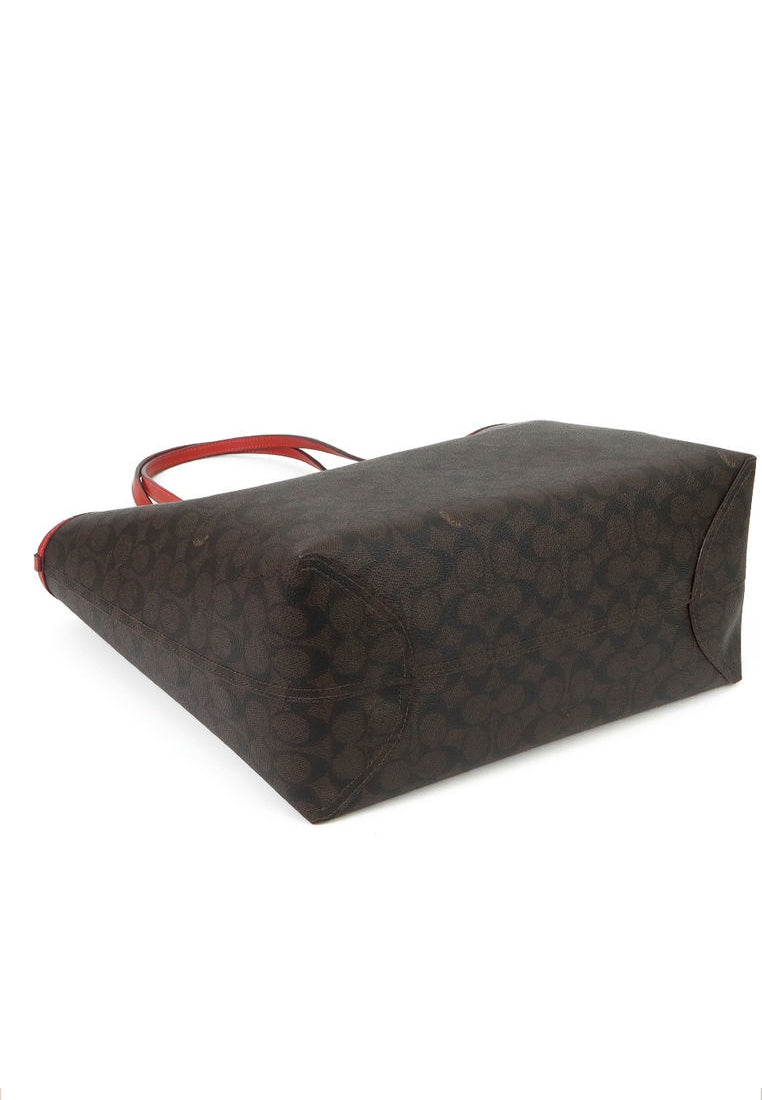 Coach City Tote Bag In Signature Canvas - Walnut/Bold Red