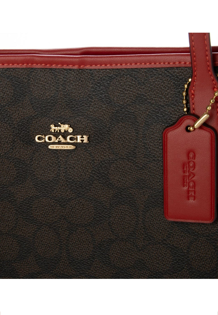 Coach City Tote Bag In Signature Canvas - Walnut/Bold Red
