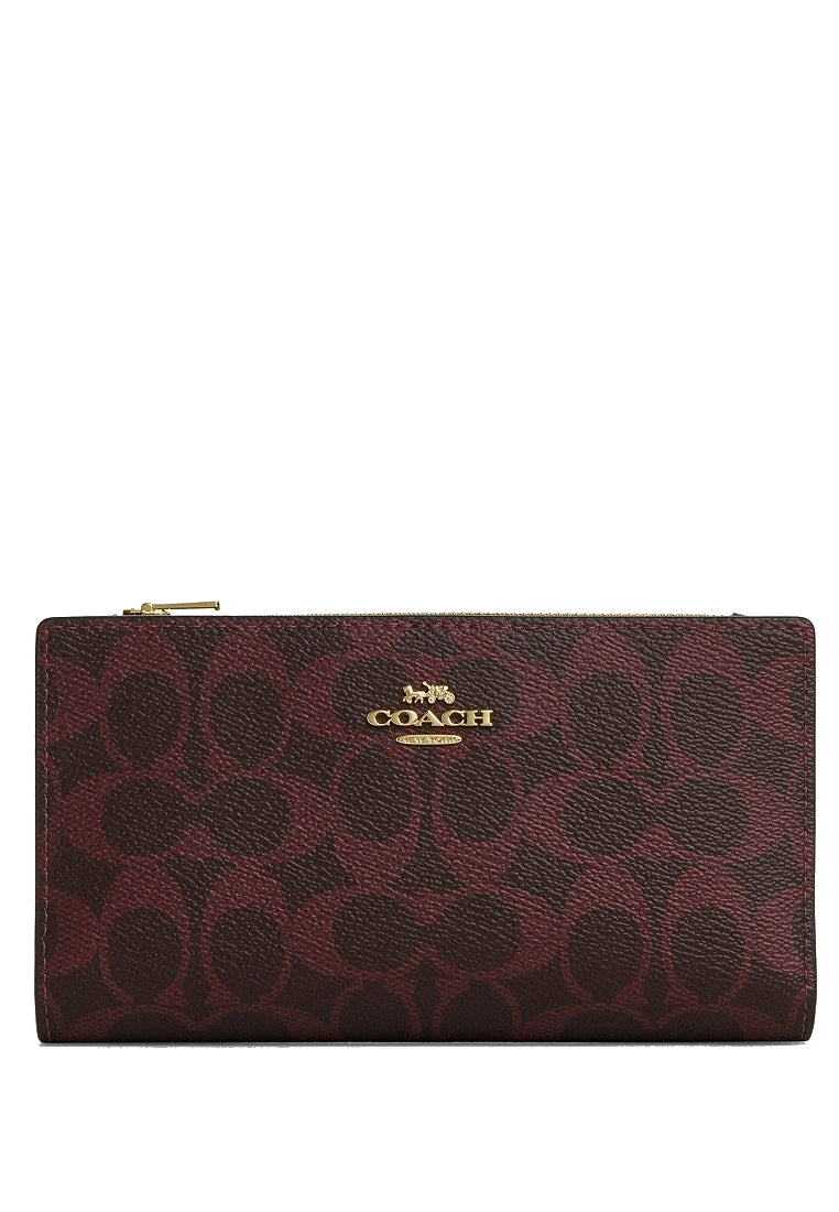 Coach Slim Zip Wallet In Signature Canvas - Black Currant