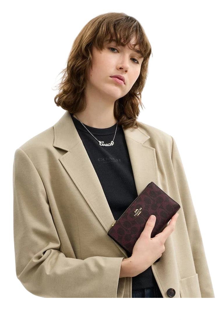 Coach Slim Zip Wallet In Signature Canvas - Black Currant