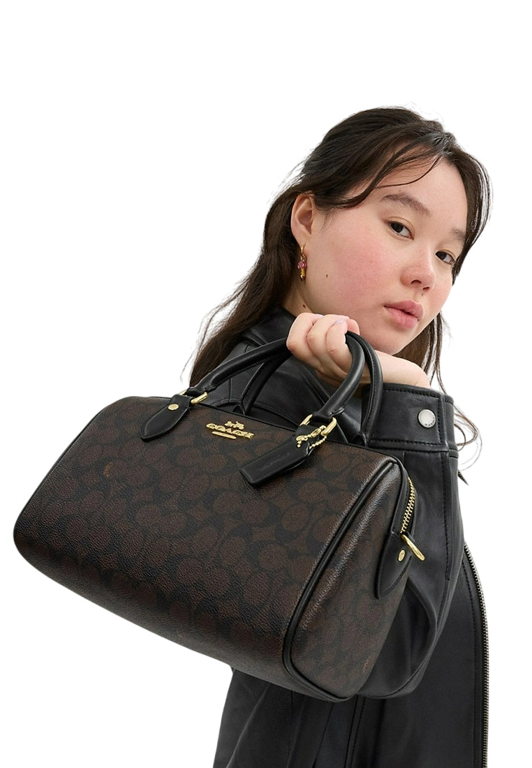 Coach Rowan Satchel Bag In Signature Canvas - Walnut Black