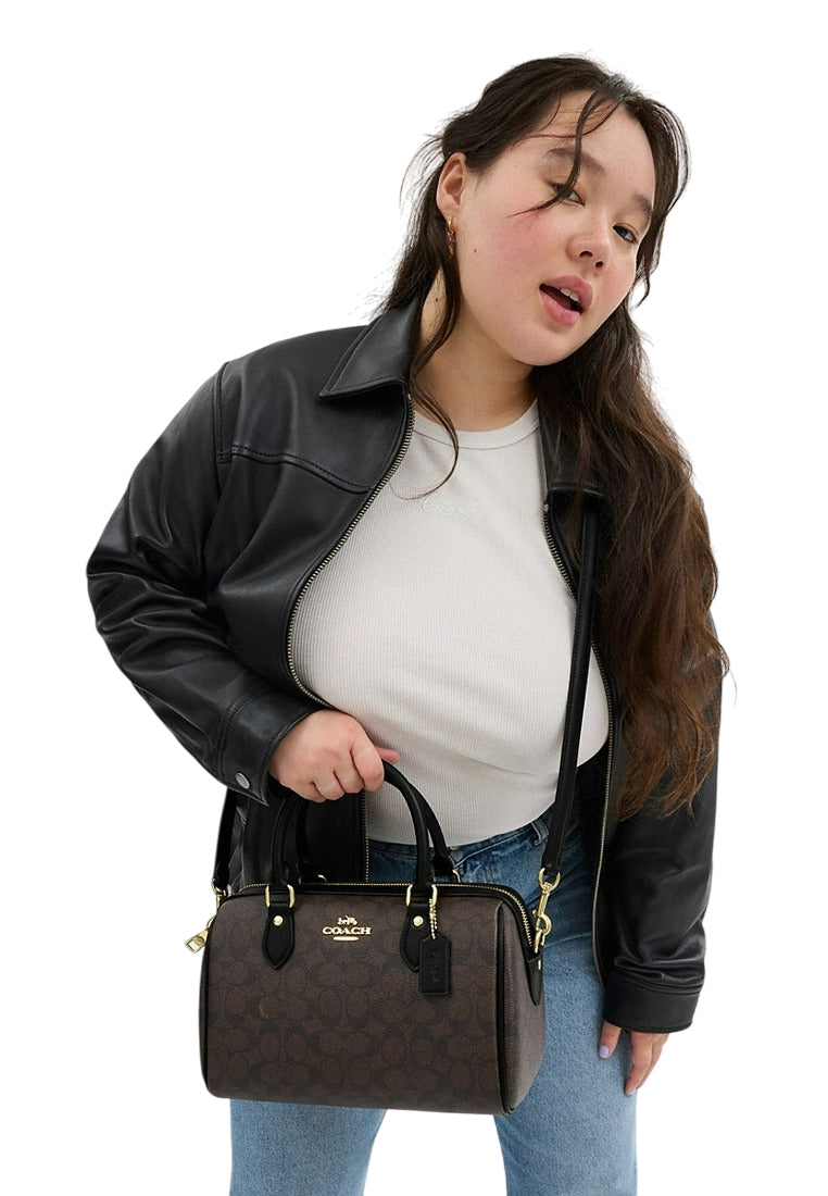 Coach Rowan Satchel Bag In Signature Canvas - Walnut Black