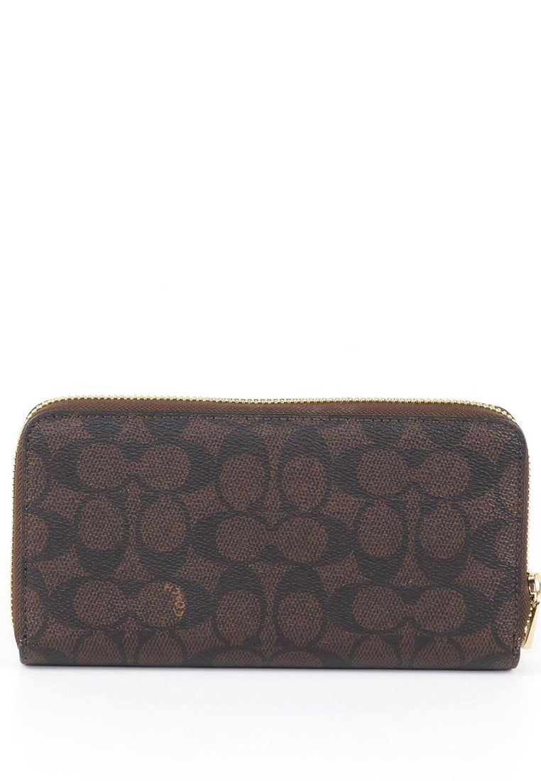 Coach Long Zip Around Wallet In Signature Canvas - Walnut/Black