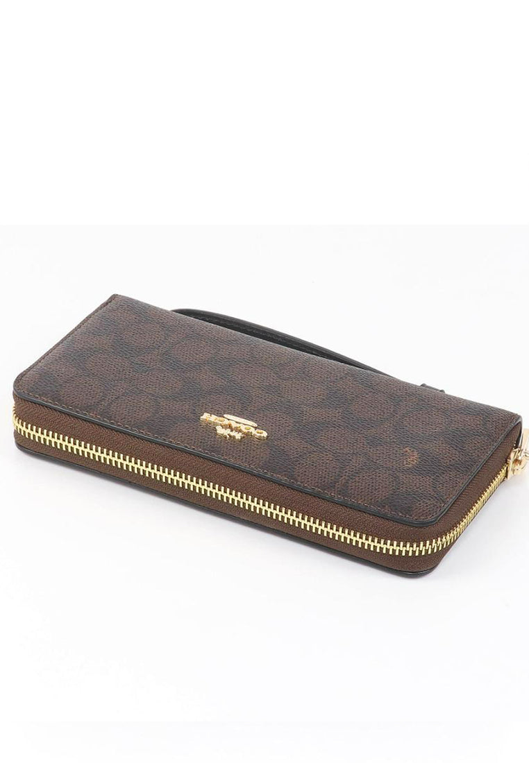 Coach Long Zip Around Wallet In Signature Canvas - Walnut/Black