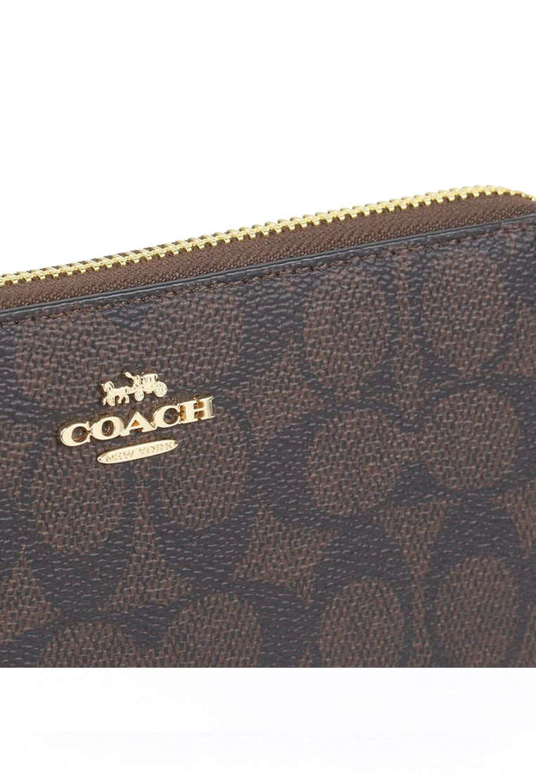Coach Long Zip Around Wallet In Signature Canvas - Walnut/Black