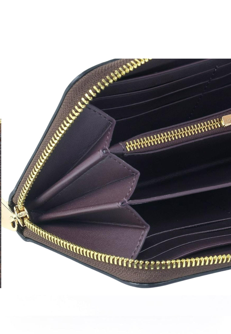 Coach Long Zip Around Wallet In Signature Canvas - Walnut/Black